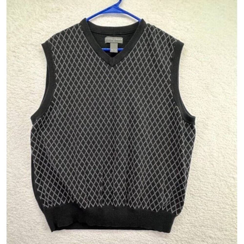 Saddlebred‎ Vest Adult Large Black V Neck Diamond Print Sweater Mens